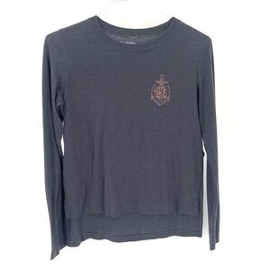 JETTY Crewneck Tattoo Rose Anchor Graphic Long Sleeve Side Slit TShirt Top